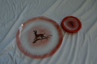 Set Of 7 Glass - Blown Red And Clear Plates From Maurice Heaton Studios