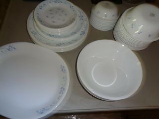 55 - Pc Corelle Provincial Blue Dinnerware Set Dinner Lunch Plates,  Bowls