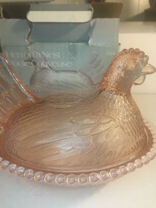 Vintage Peach Glass Hen On Nest Made In Usa W/ Box