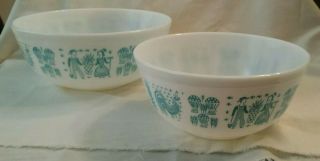 Pyrex Amish Butterprint Turquoise On White 4 Qt Bowl Set Of 2 403 404 Great Cond