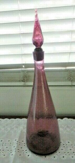 Mcm Amethyst Blenko Glass Crackle Decanter Bottle Winslow Anderson 920 16.  5 In.