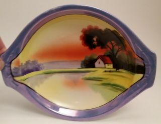 Vintage Noritake Lustreware Hand Painted Oval Dish Tree In Meadow House By Lake