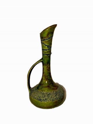 Vintage Mid Century Modern Art Pottery Bud Vase Pitcher Green Brown