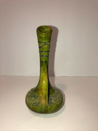 Vintage Mid Century Modern Art Pottery Bud Vase Pitcher Green Brown 3