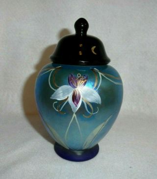 Fenton Hand Painted Favrene With Orchid Temple Jar With Lid