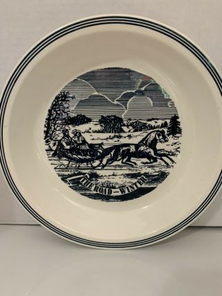 Vintage The Road - Winter Currier & Ives Pie Dish With History On Backside