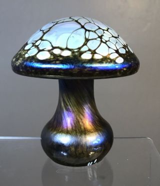 Signed Studio Art Glass Iridescent Mushroom Toadstool Stuart Abelman Led Base