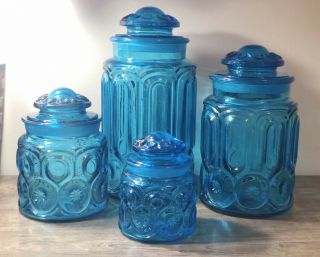 Le Smith Blue Moon & Stars Canister Glass Set Of 4