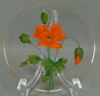 Theresienthal Bohemian Hand Painted Red Poppy Flower Small Glass Plate C.  1900