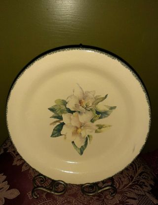 Home & Garden Party Magnolia Stoneware Dinner Plate White Flower Floral