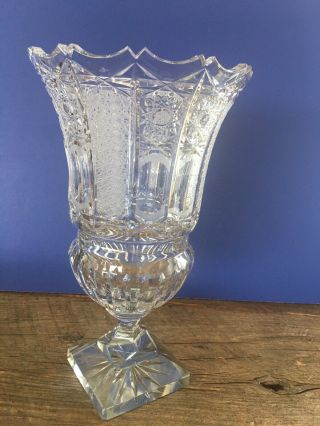 Large Lead Crystal Cut Vase Etched Centerpiece Vase