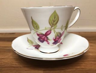 Purple Fuchsia Flowers Cup And Saucer Set English Bone China