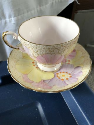 Plant Tuscan China Porcelain Tea Cup Made In England W/ Yellow,  Pink & Lilac