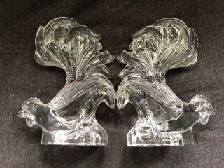 Vintage Heisey Glass Chanticleer Fighting Rooster Figurine Statue Matching Pair