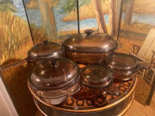 Vintage Corning Ware Visions 10 Pc Amber Visions Cookware Set