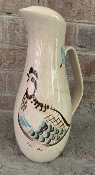 Vintage Red Wing Bob White Quail Pottery 12 Inch Pitcher With Handle