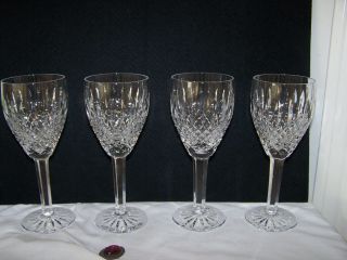 Four (4) Waterford Crystal Diamond Pattern White Wine Glasses 7 1/8 "