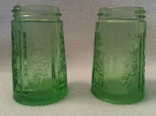 Depression Glass Green Sharon Cabbage Rose Salt & Pepper Shakers
