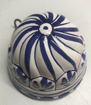 Vintage Abc Bassano Italy Ceramic Wall Hanging Dome Mold Hand Painted Blue Wht.