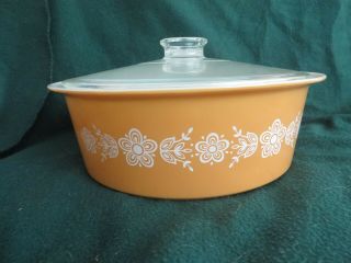 Pyrex 664 Large Big Bertha Butterfly Gold 4 Qt Casserole With Glass Lid 664 - C