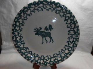 Tienshan Moose Country Round Platter Chop Plate 12.  25 Stoneware Folk Craft Green