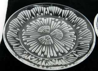 LALIQUE FRANCE SIGNED Art Glass SET/2 THISTLE SAUCE,  BUTTER PAT,  NUT BOWL DISH 2
