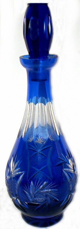 Vtg.  Bohemian Czech Art Glass Cobalt Blue Cut To Clear 15 