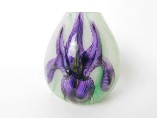 Signed Siddy Langley Hand Blown Art Glass Vase Flower Theme Rtg/ml
