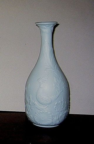 Ak Kaiser Germany Bud Vase - White Bisque Embossed Porcelain - Peacock Flowers