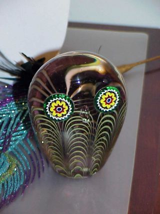 Murano Italian Art Glass Owl Paperweight Figure Galliano Ferro Millefiore Midcnt