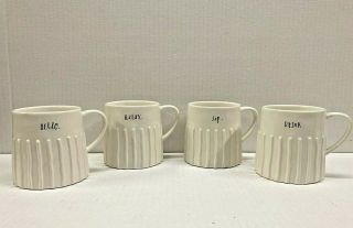 Rae Dunn Htf Coffee Mugs Rare Set Of 4 Ribbed Hello Relax Sip Drink Magenta