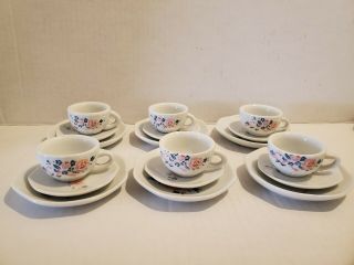 Childs Porcelain Tea Set Trios 6 Settings - Honghua Craft China Pink Flowers