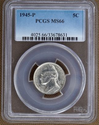 1945 - P Silver Wartime Jefferson Nickel Pcgs Ms66 78631