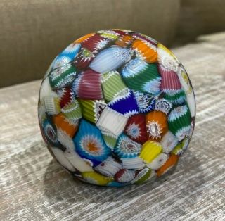 Vintage Murano Millefiori Paperweight By Kb Italy Art Glass Mcm Retro Colorful