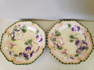 Fitz & Floyd Halcyon 9 " Plates 2 Salad Luncheon Pansies Butterfly