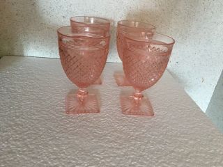 4 Miss America Pink Anchor Hocking Water Wine Goblets Glasses 5 1/2”