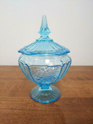 Blue Mayfair Open Rose Covered Candy Dish -