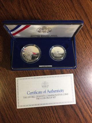 1993 Us $1 Bill Of Rights Commemorative 2 - Coin Set - Proof