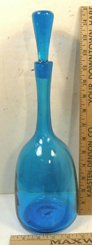Vintage Mcm Blenko Glass Azure Decanter W/ground Stopper 14.  5 " 6626 Joel Myers
