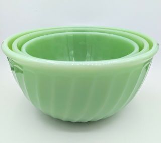 Fire King Jadeite Swirl Mixing Bowls Set Of 3 Green Milk Glass 7 8 9 in Vintage 2
