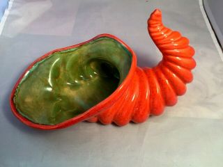 Atlantic Mold Co Ceramic Pottery Cornucopia Horn Of Plenty - Orange And Green