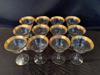 Set Of 12 Vintage Tiffin Rambler Rose Gold Rim Champagne Sherbet Glasses