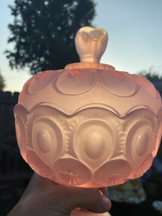 Gorgeous L E Smith Moon &.  Stars Pink Satin Glass Lidded Compote Candy/Jam Dish 2
