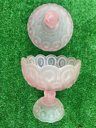 Gorgeous L E Smith Moon &.  Stars Pink Satin Glass Lidded Compote Candy/Jam Dish 3