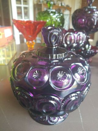 Vintage Le Smith Moon And Stars Cobalt Purple Glass Candy Dish With Lid