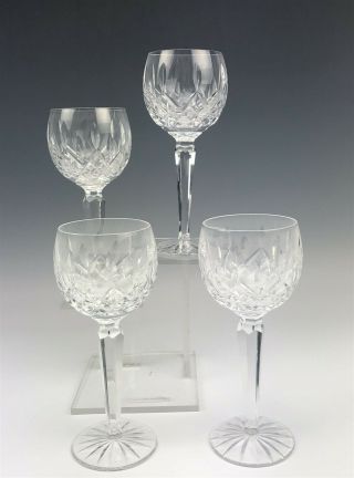 Set Of 4 Signed Waterford Deep Cut Crystal Lismore Pattern Wine Hock Glass Rcr