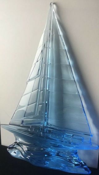 Flawless Exquisite Waterford Crystal Blue Sailboat Sail Boat Sculpture Art