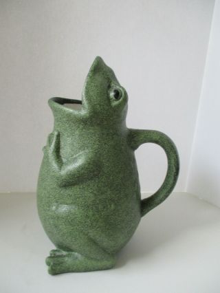 Green Pottery Frog Vase,  9 " Tall,