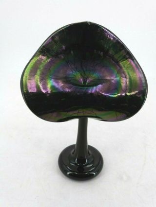1990 Signed Stuart Abelman Art Glass Iridescent Jack In The Pulpit Vase