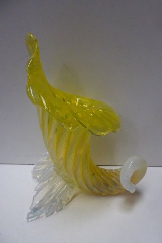 Yellow Citrine Vaseline Glass Cornucopia Shell Murano Glass Vase